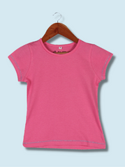 Kids Pink Half sleeve Solid Cotton jersey knit T-Shirt