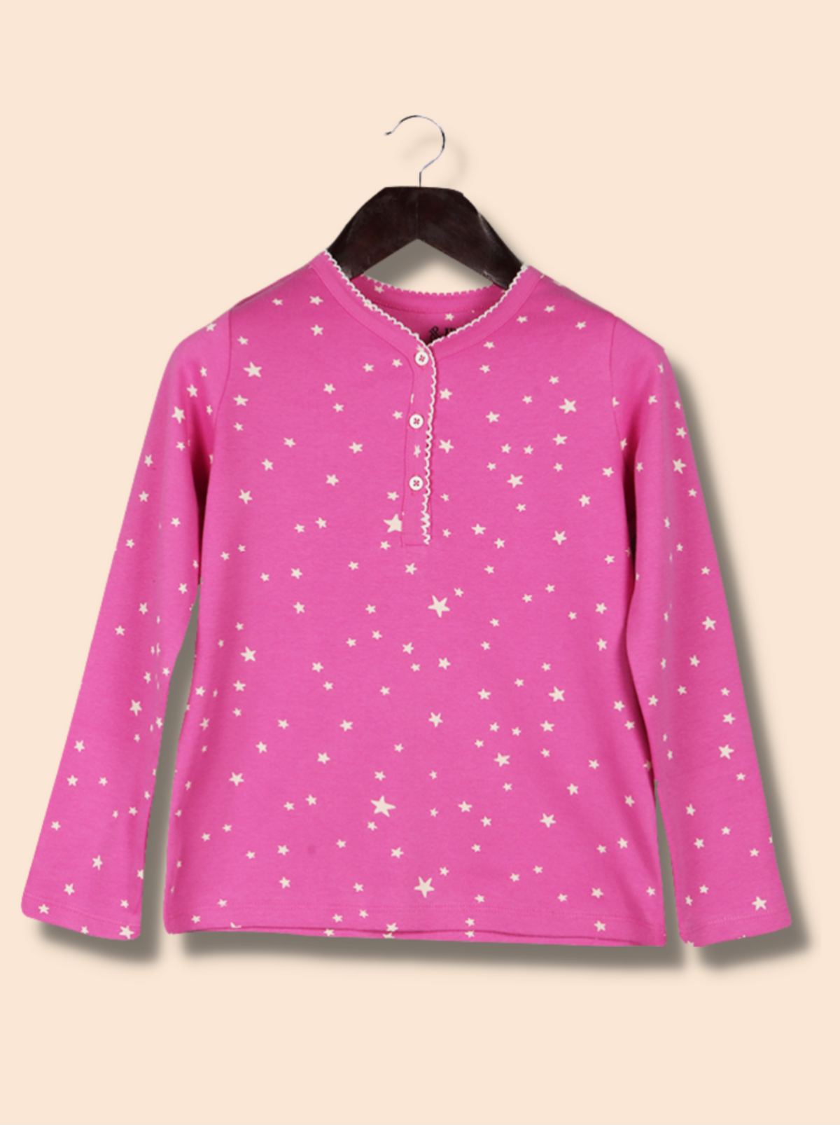 Kids Pink Full sleeve Printed Interlock Knit T-Shirt