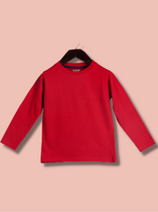 Kids Red Full sleeve Solid Cotton jersey knit T-Shirt