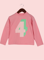 Kids Pink Full sleeve Printed Cotton jersey knit T-Shirt