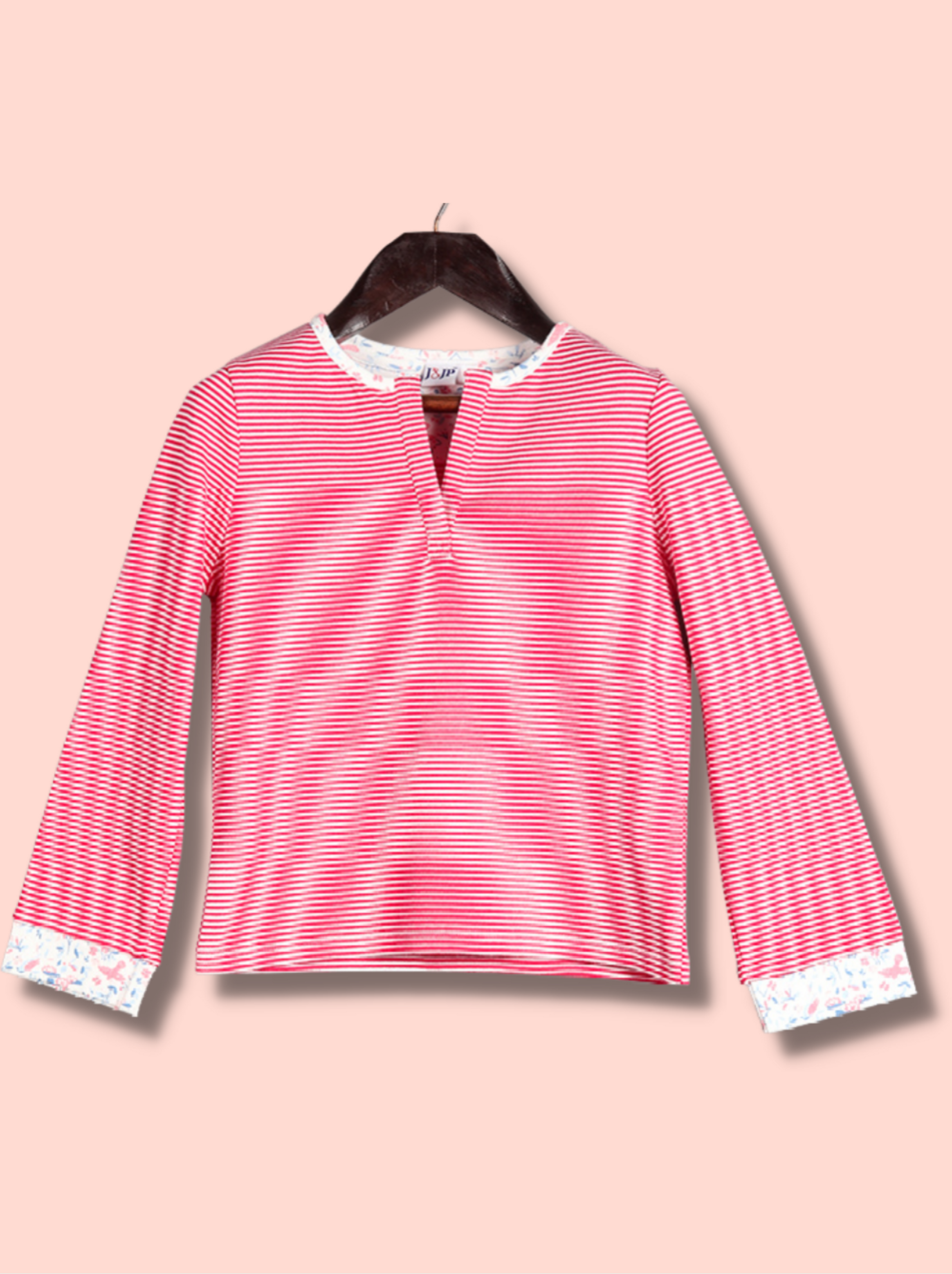 Kids Pink Full sleeve Striped Interlock yarndyed T-Shirt