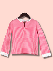 Kids Pink Full sleeve Striped Interlock yarndyed T-Shirt