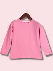 Kids Pink Full sleeve Solid Cotton jersey knit T-Shirt
