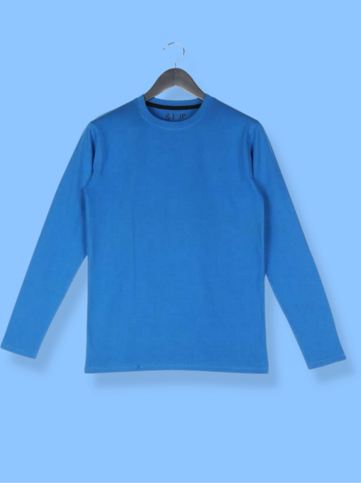 Mens Blue Full sleeve Horizontal Stripes, Solid Cotton jersey knit, Fleece T-shirt