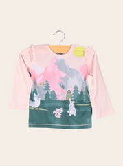 Kids Pink Full sleeve Graphic Print Cotton jersey knit T-Shirt