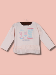 Kids Pink Full sleeve Lace, Solid Cotton jersey knit T-Shirt