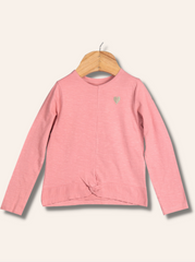 Kids Pink Full sleeve Solid Cotton slub jersey T-Shirt