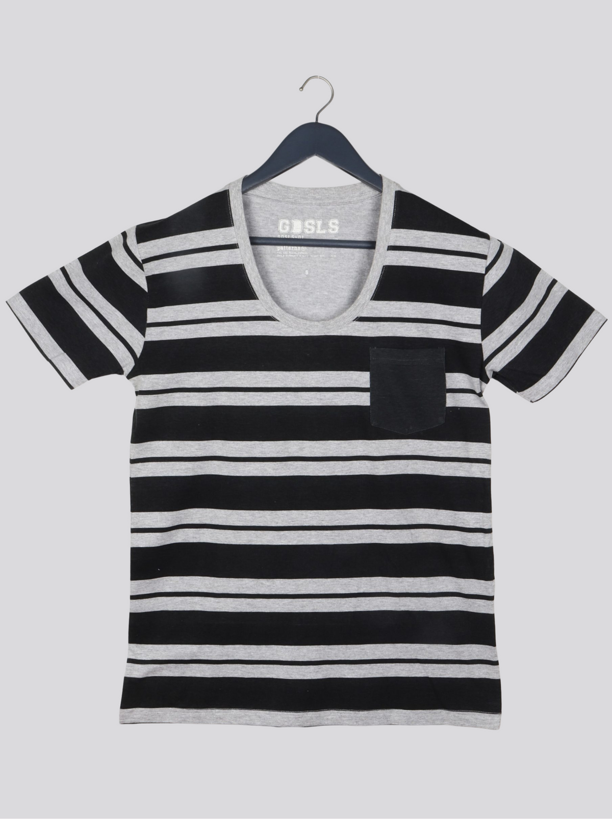 Mens Black Short Sleeve Horizontal Stripes, Printed Cotton jersey knit T-shirt