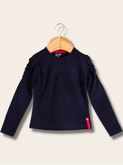Kids Navy Full sleeve Solid cotton spandex knit T-Shirt