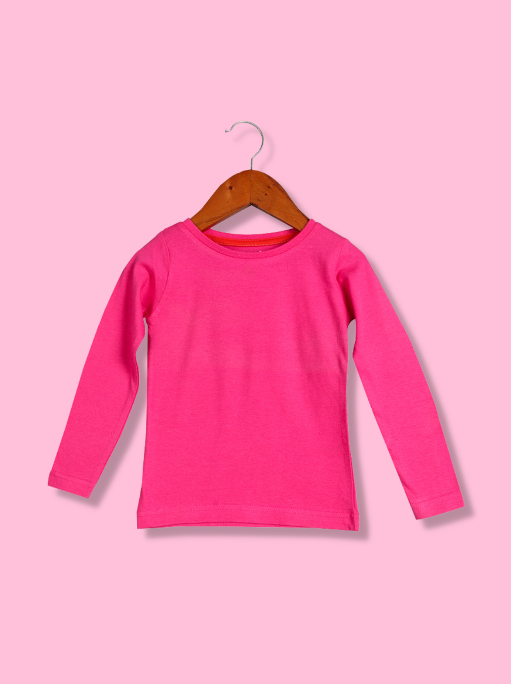 Babies Pink Full sleeve Solid Cotton jersey knit T-Shirt