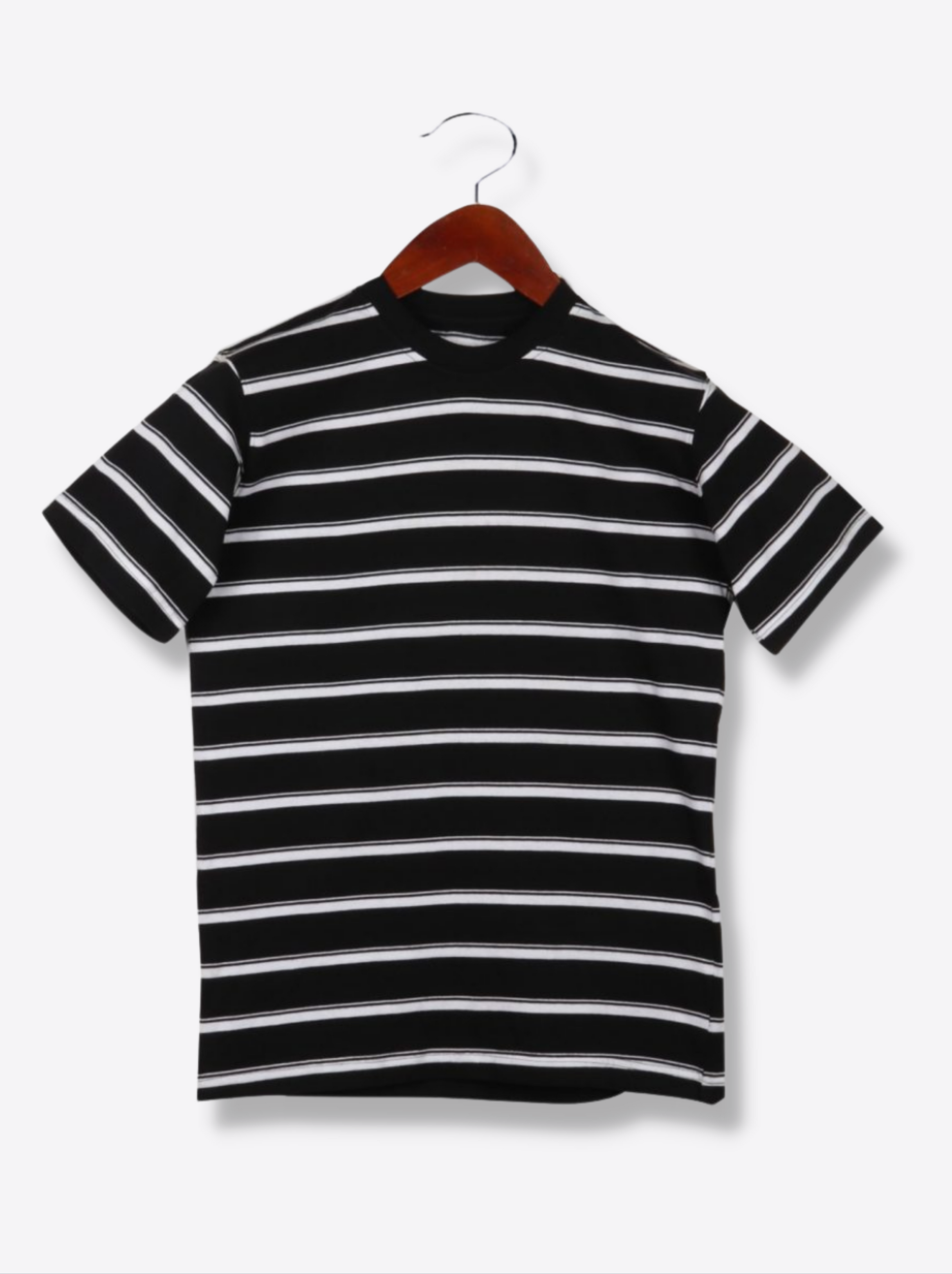 Mens Black Half sleeve Horizontal Stripes, Printed, Striped Single Jersey T-shirt