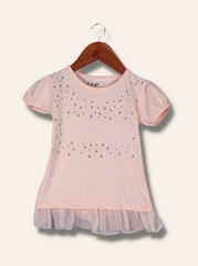 Kids Cream Puff Sleeve Embroidered, Lace Cotton jersey knit T-Shirt