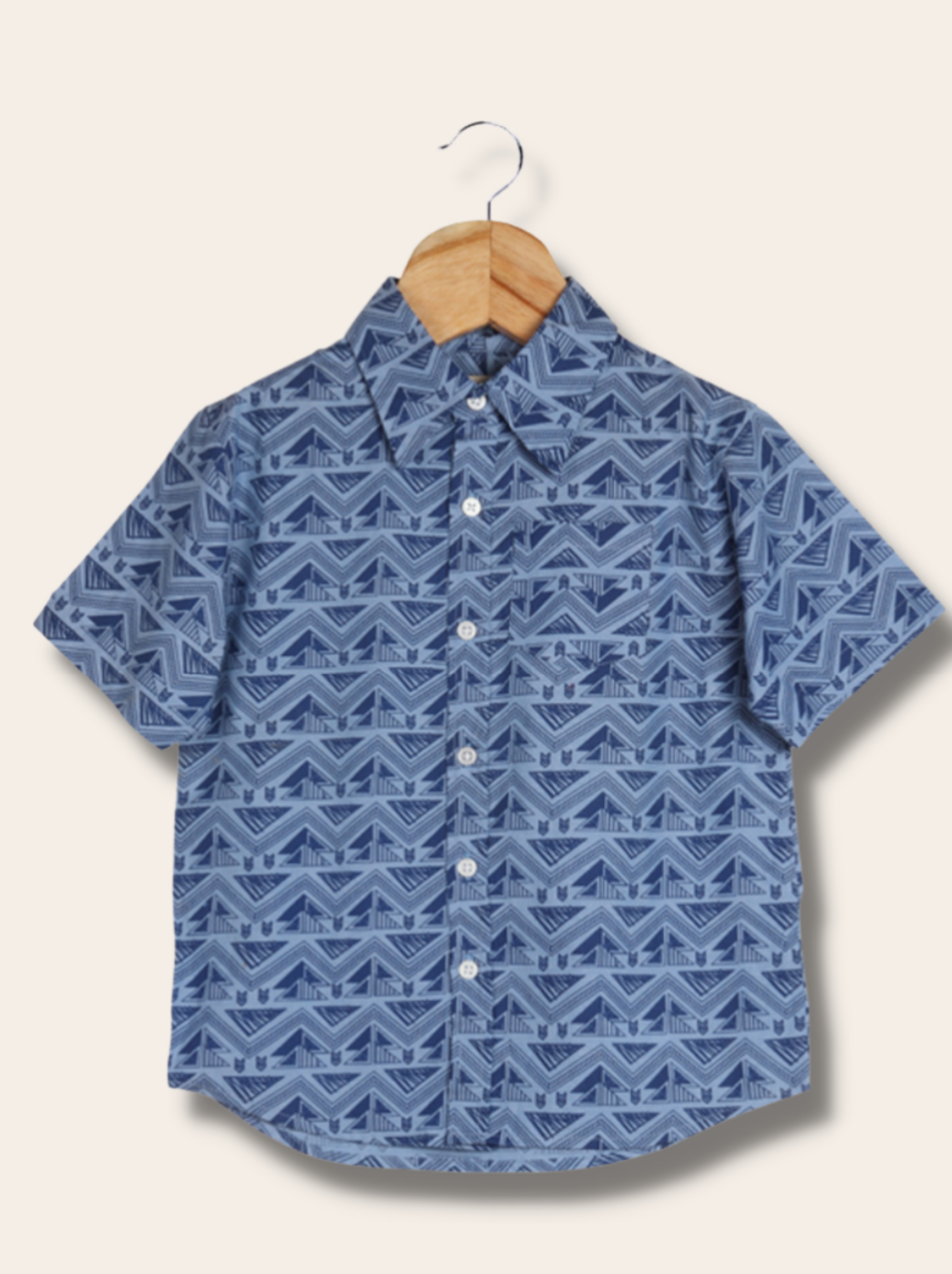 Kids Blue Half sleeve Printed Woven Cotton T-Shirt