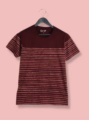 Mens Red Half sleeve Horizontal Stripes Cotton jersey knit T-shirt