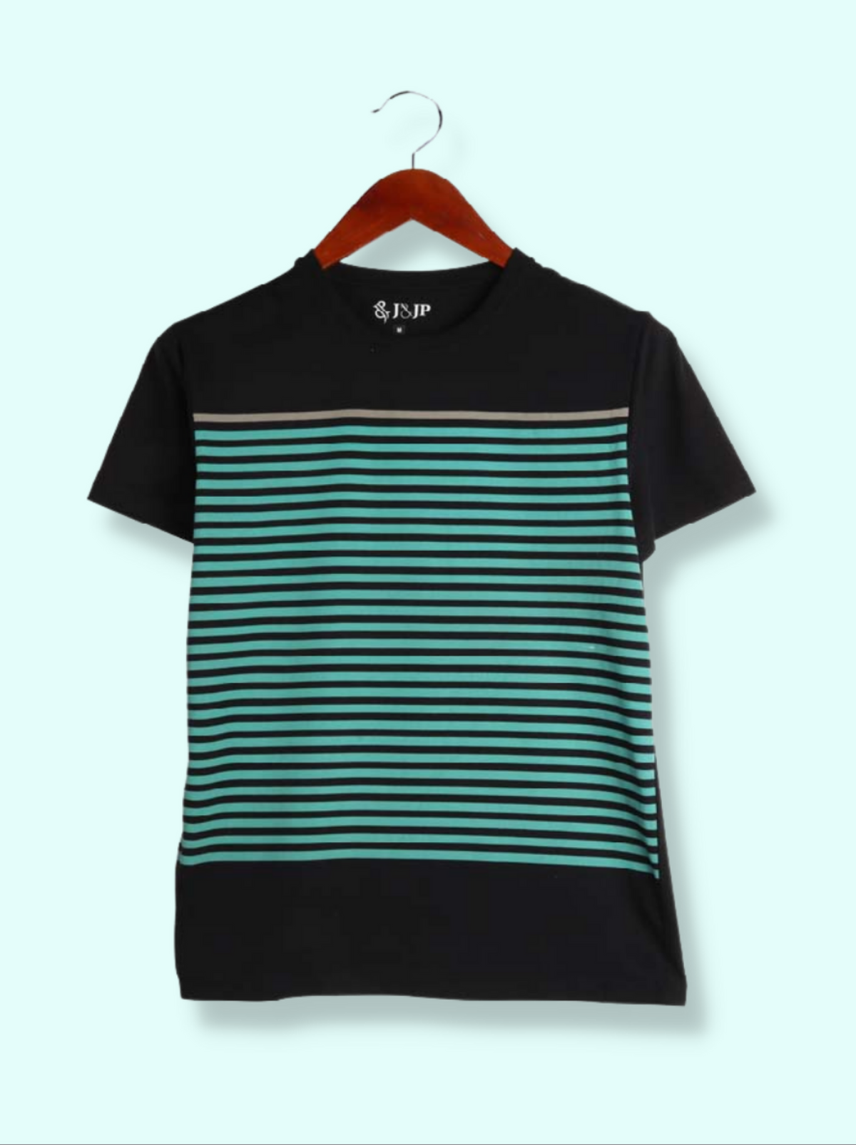Mens Black Half sleeve Horizontal Stripes Cotton jersey knit T-shirt