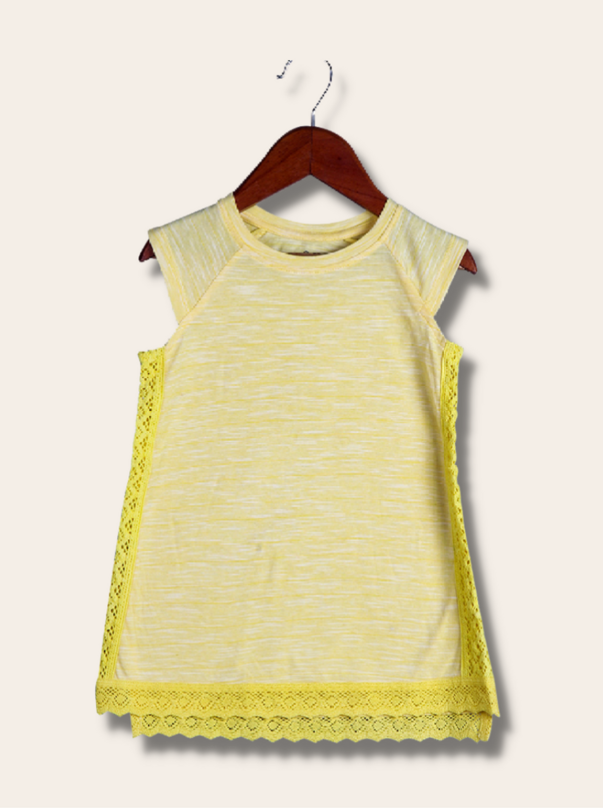 Kids Yellow Half sleeve Lace, Solid Cotton slub jersey T-Shirt