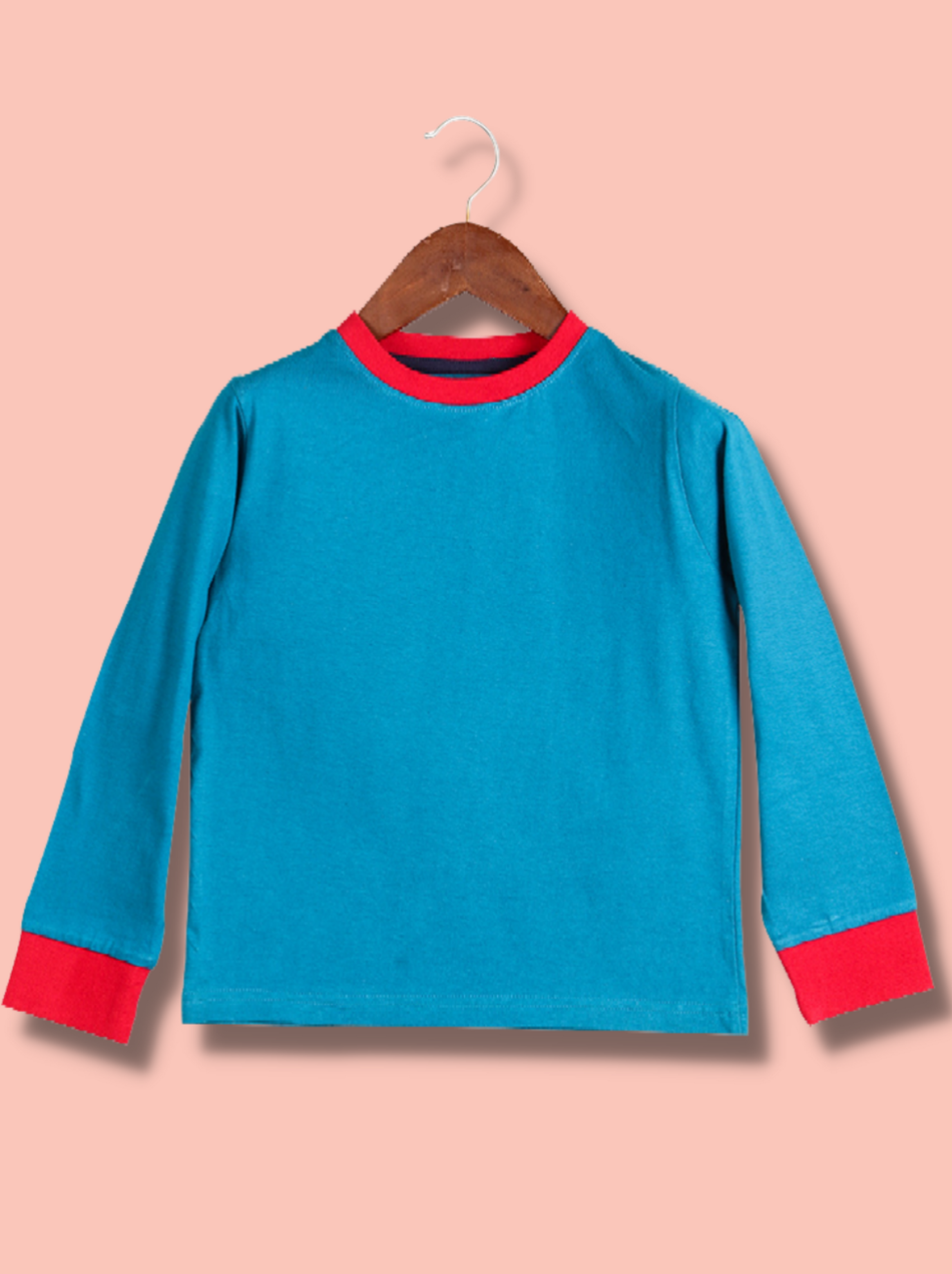 Kids Blue Full sleeve Solid Cotton jersey knit T-Shirt