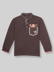 Kids Boys Brown Full Sleeve Polo T-Shirt