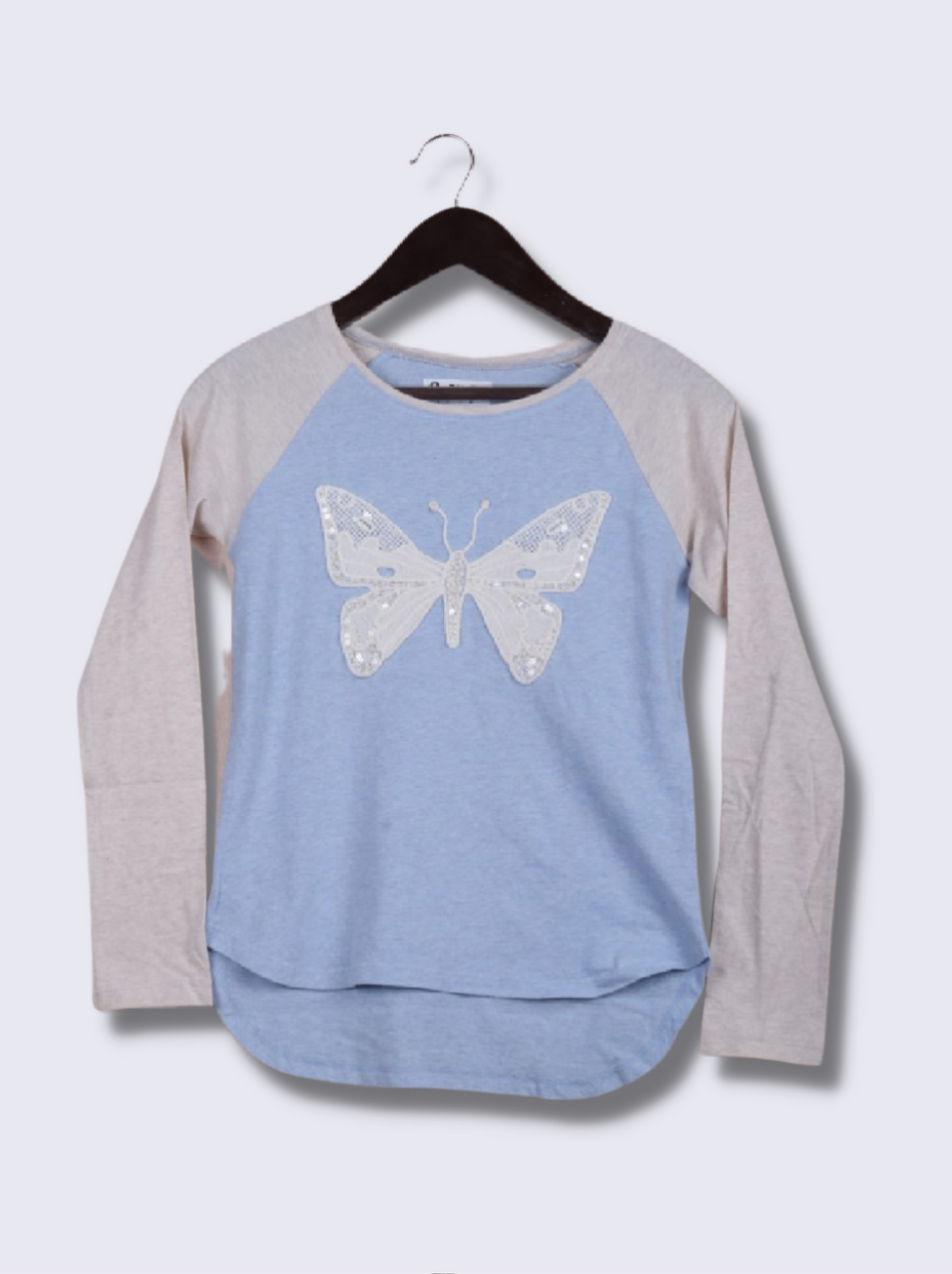 Kids Blue Raglan Sleeve Embroidered Melange Loopknit T-Shirt
