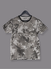 Mens Black Half sleeve Checkered, Printed Single Jersey T-shirt
