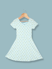 Kids  Blue Half sleeve Cartoon, Printed cotton spandex knit Dress