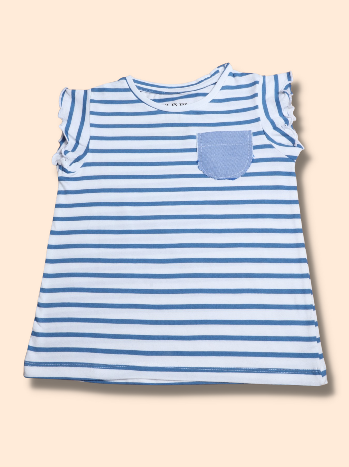 Kids Blue Puff Sleeve Striped Interlock yarndyed T-Shirt