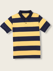 Men Blue Yarn Dyed Striped Pique Polo Tshirt