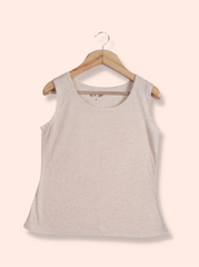 Women Cream Sleeveless  Melange Jersey T-Shirt