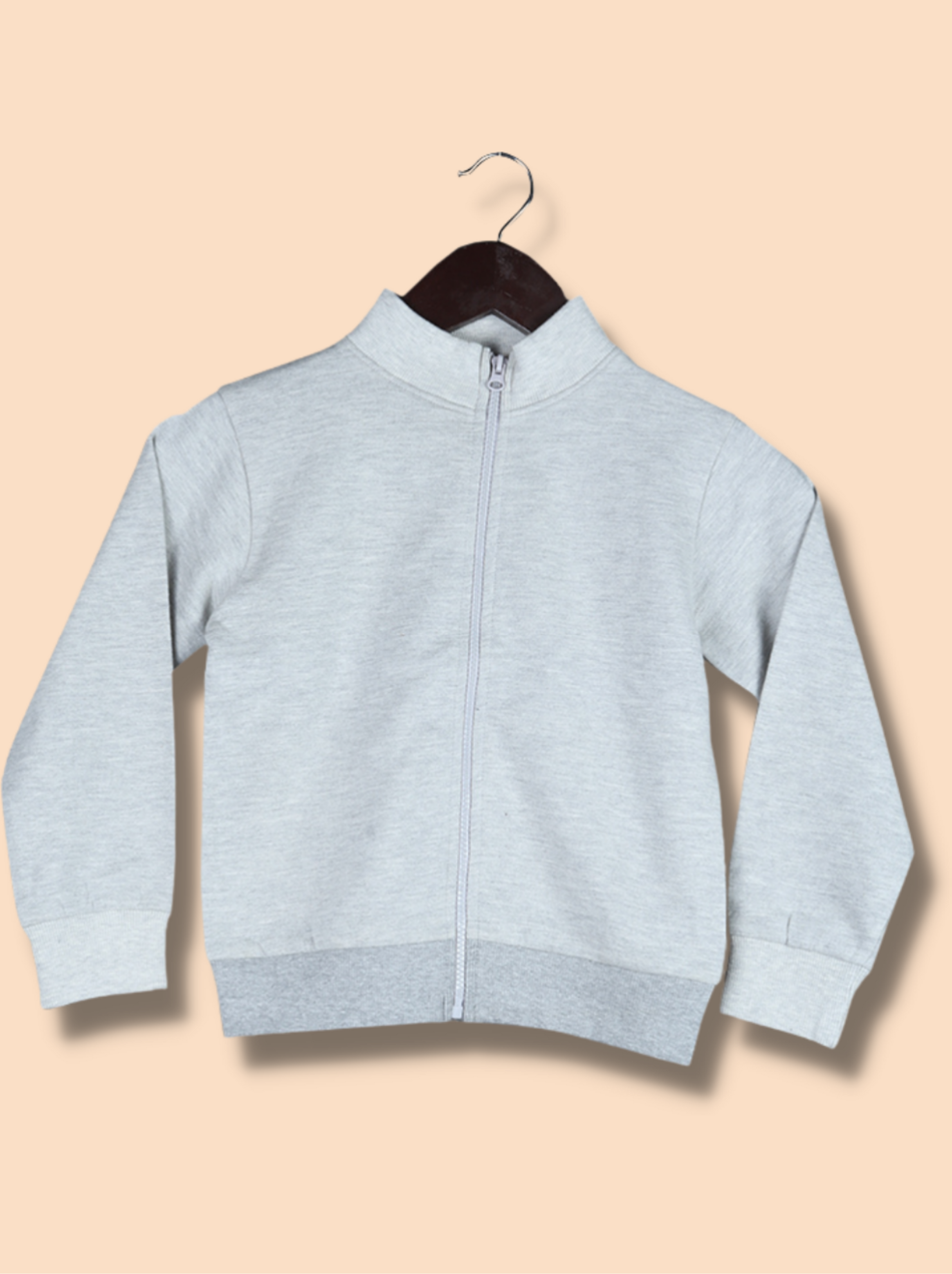 Kids Grey Full sleeve Solid Fleece, Loop Knit T-Shirt