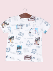 Kids White Half sleeve Graphic Print Single Jersey T-Shirt
