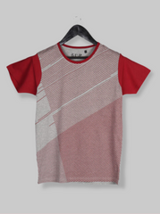 Mens Grey Half sleeve Checkered, Horizontal Stripes Single Jersey T-shirt