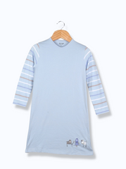 Kids  Blue Full sleeve Horizontal Stripes, Solid Cotton Elasthane Dress