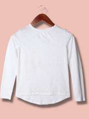Kids White Full sleeve Polka Print Cotton jersey knit T-Shirt