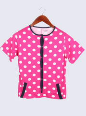 Kids Pink Half sleeve Polka Print Single Jersey T-Shirt