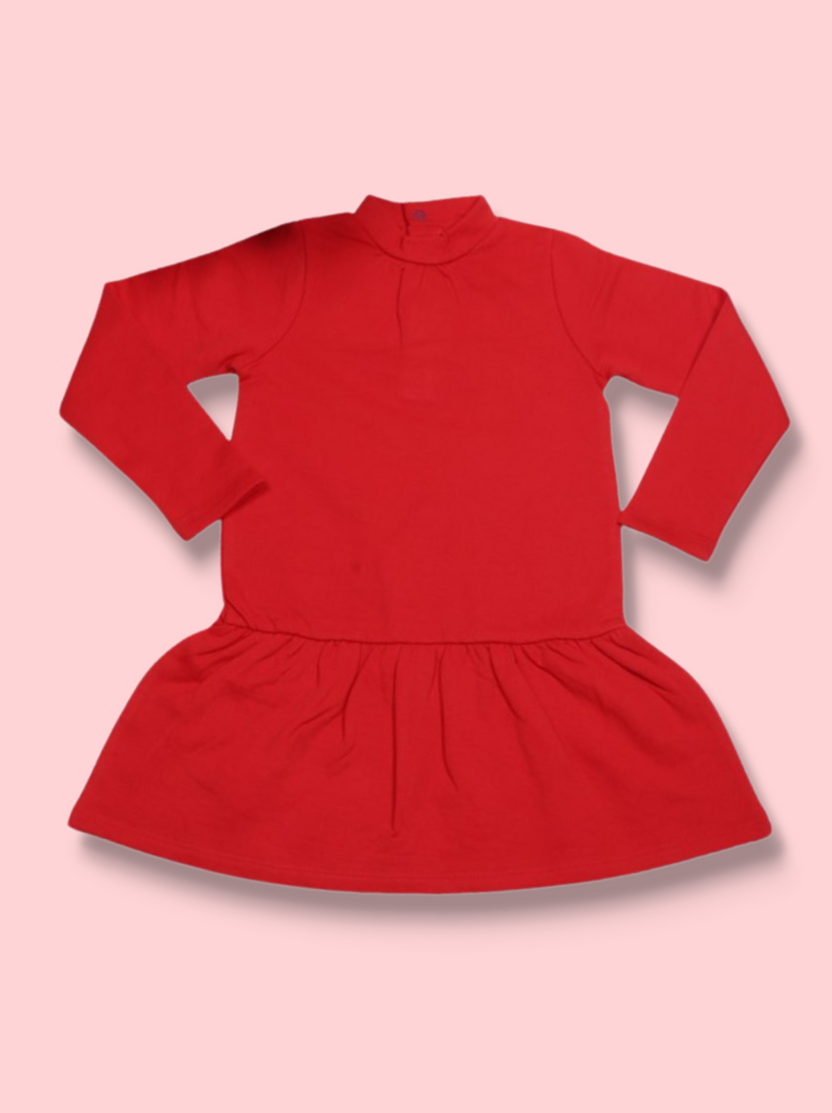 Kids  Red Full sleeve Solid Fleece Dress