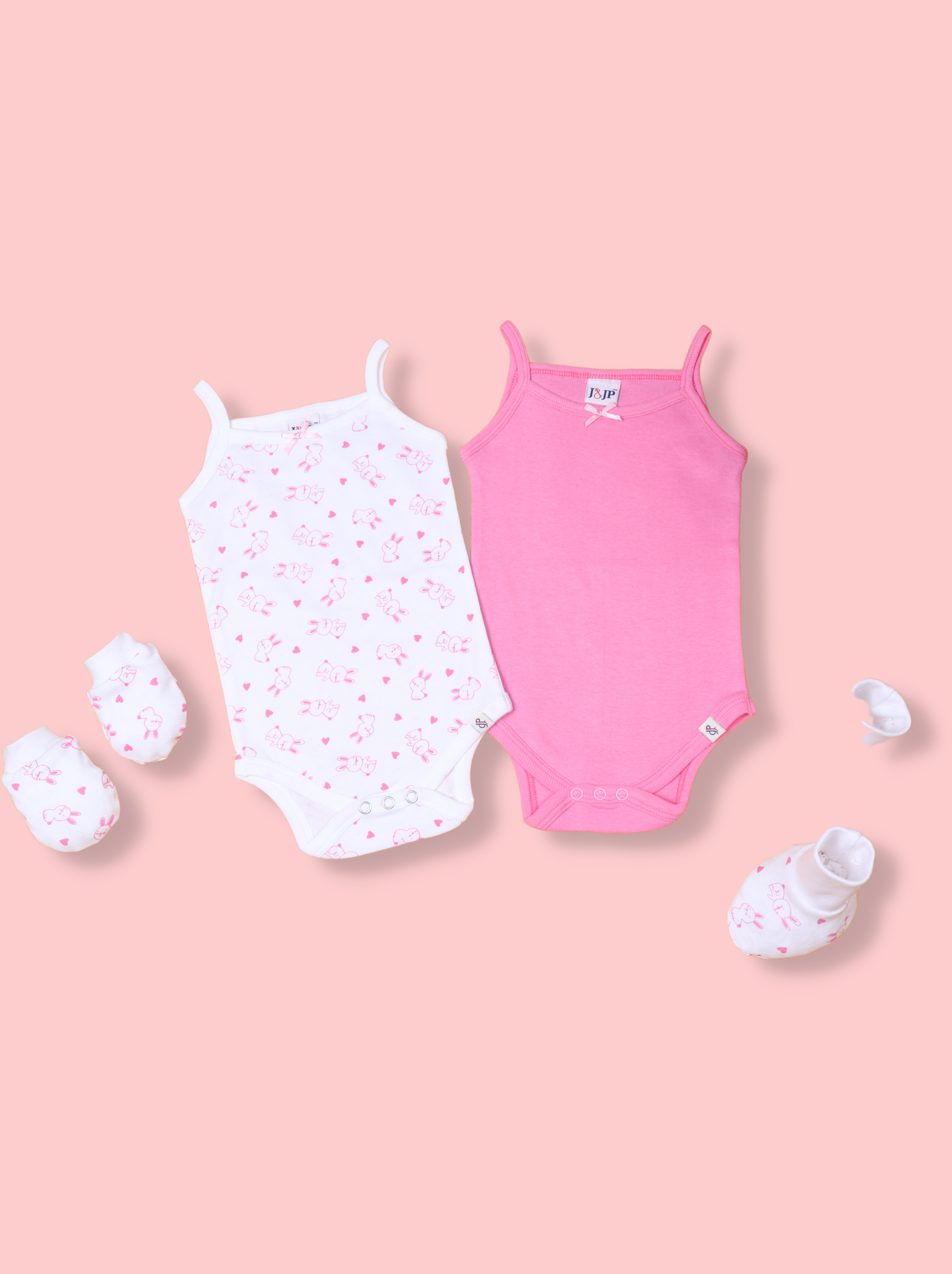 Babies White Sleeveless Pack of two  Single Jersey Romper With Booties and Mittens