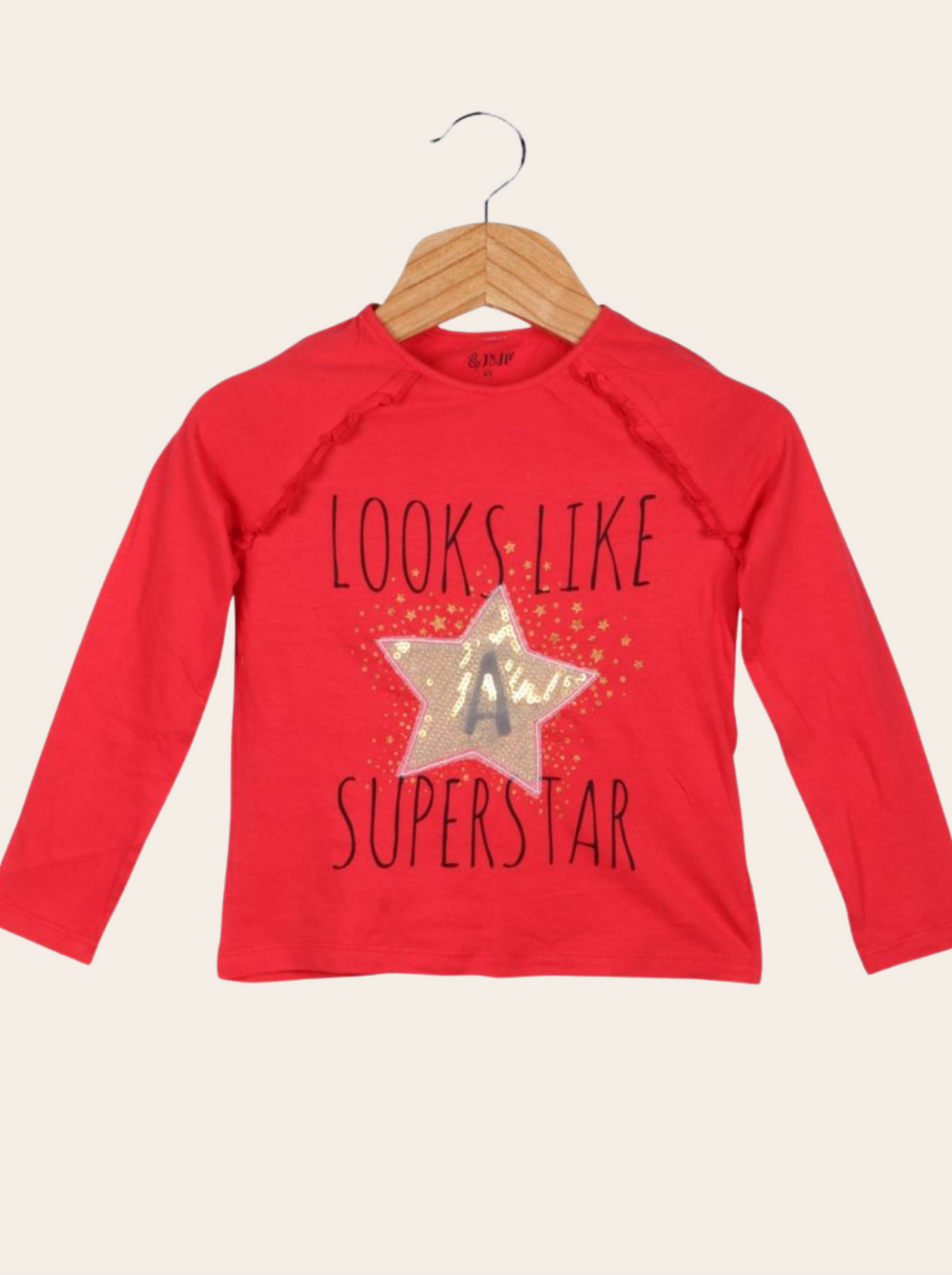Kids Red Full sleeve Printed Cotton jersey knit T-Shirt
