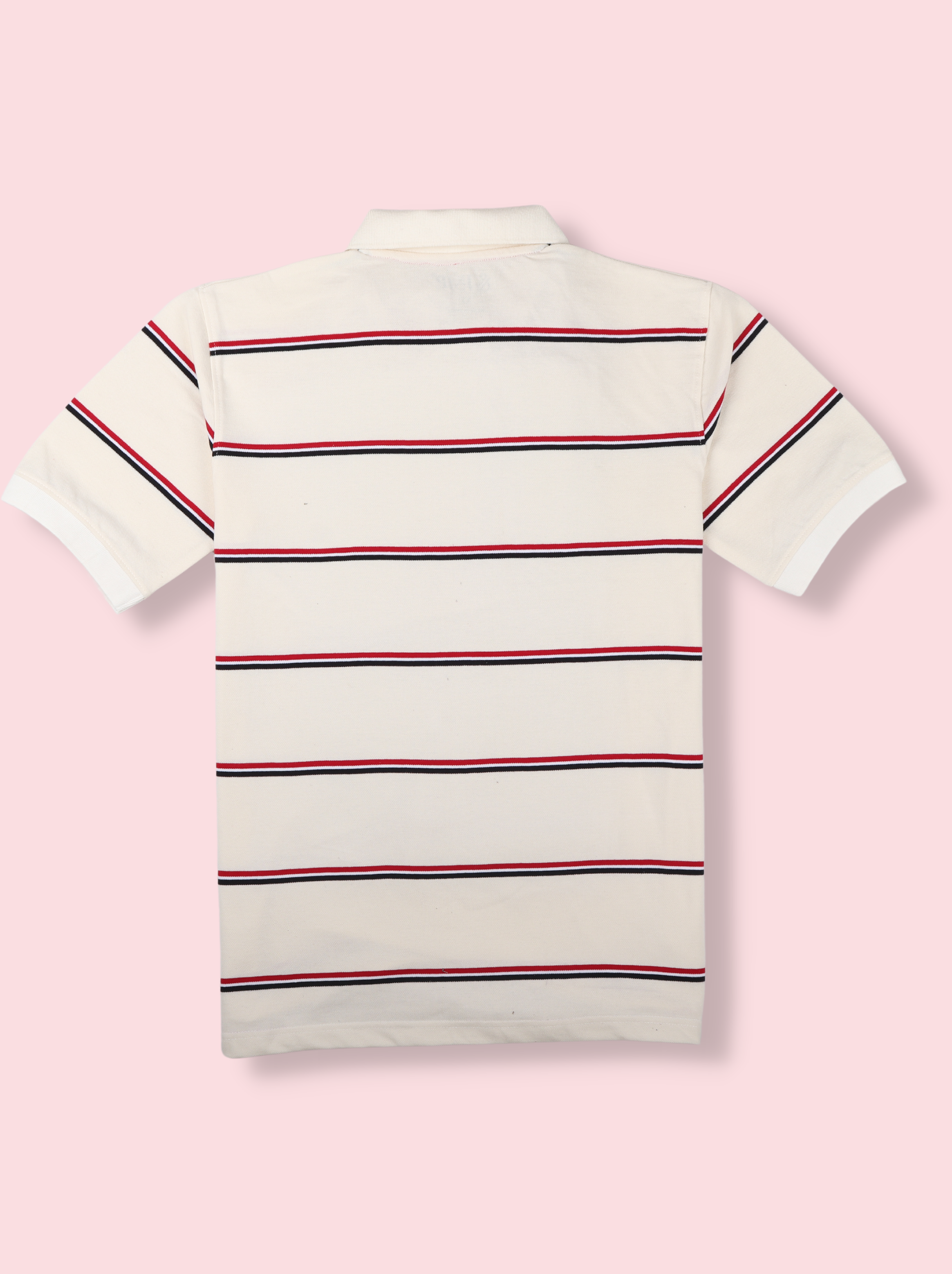 Men Cream Yarn Dyed Striped Pique Polo Tshirt