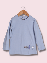 Kids Blue Full sleeve Animal Print Cotton jersey knit, Single Jersey T-Shirt