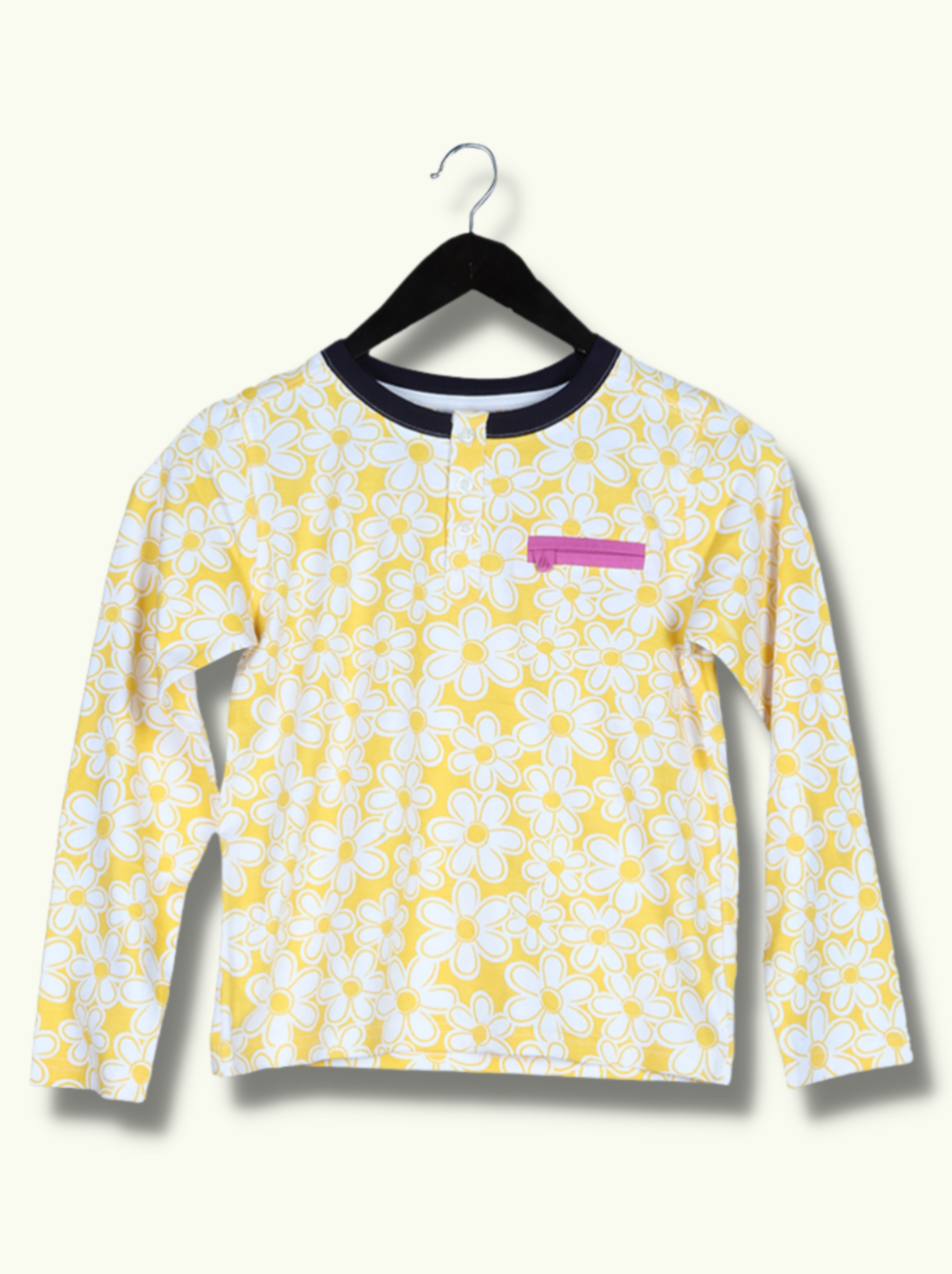 Kids Yellow Full sleeve Floral Print Cotton jersey knit T-Shirt
