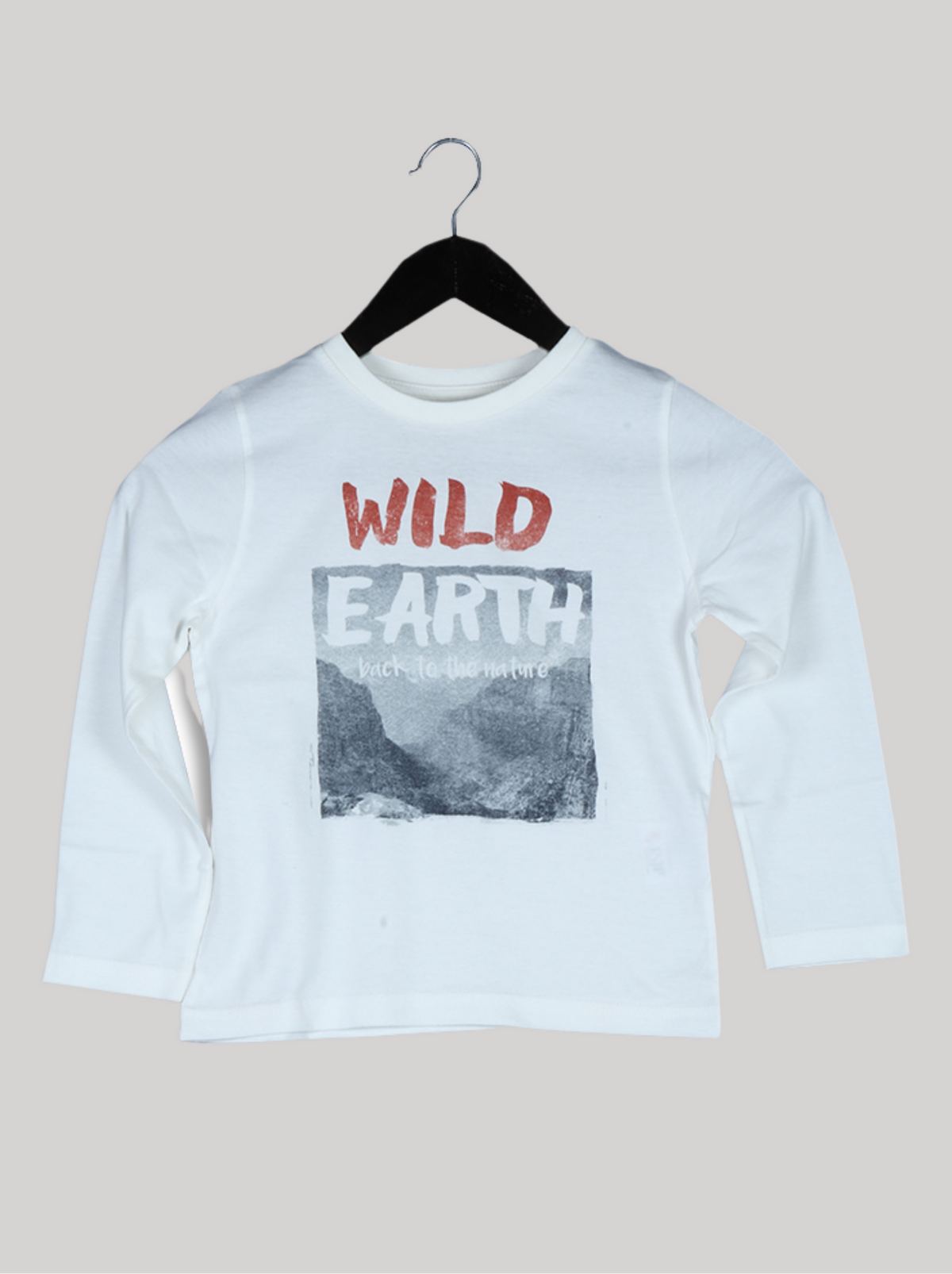 Kids White Full sleeve Graphic Print Cotton jersey knit, Single Jersey T-Shirt