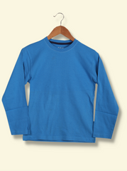 Kids Blue Full sleeve Solid Cotton jersey knit, Single Jersey T-Shirt
