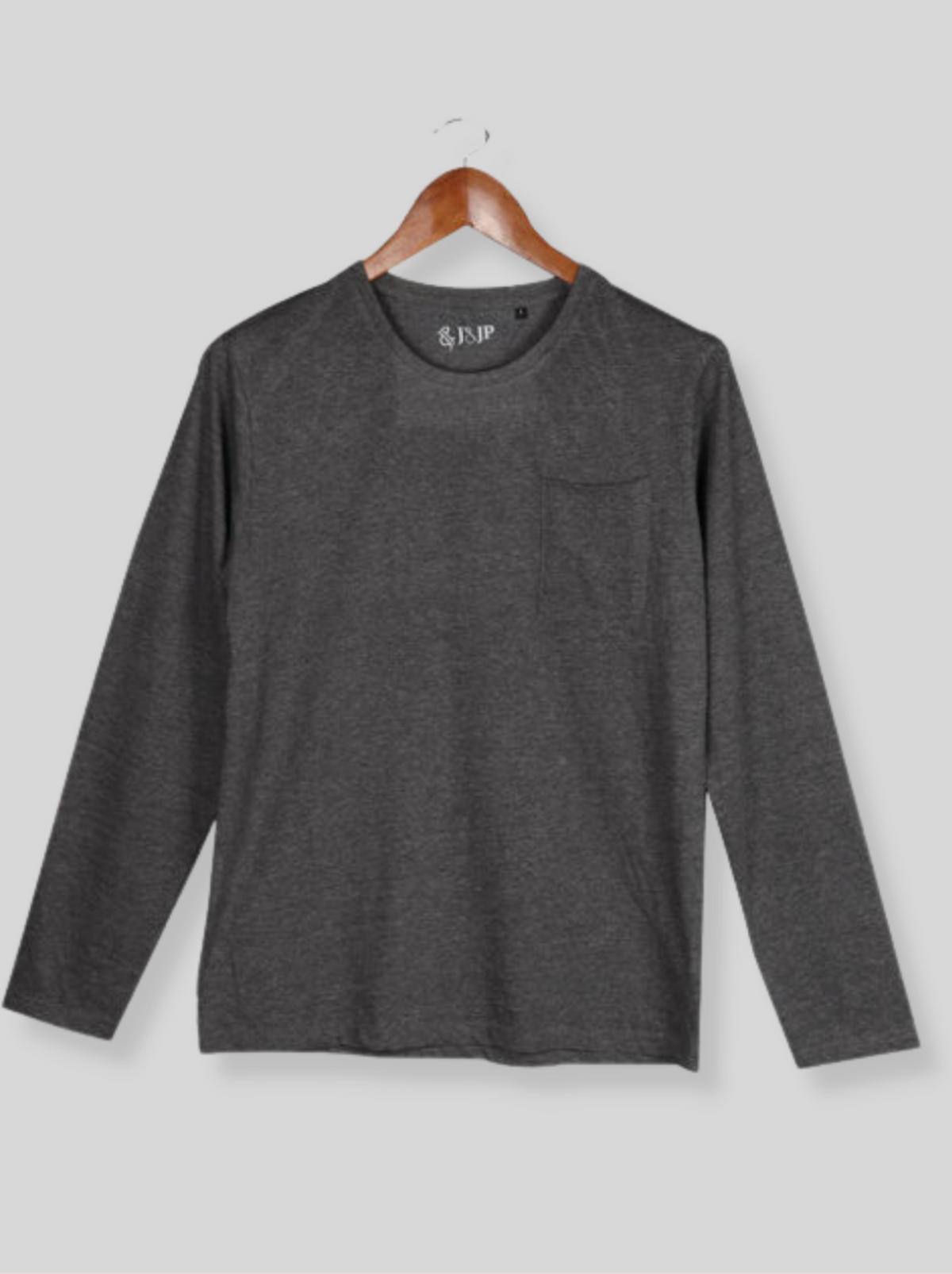 Mens Grey Full sleeve Solid Single Jersey T-shirt