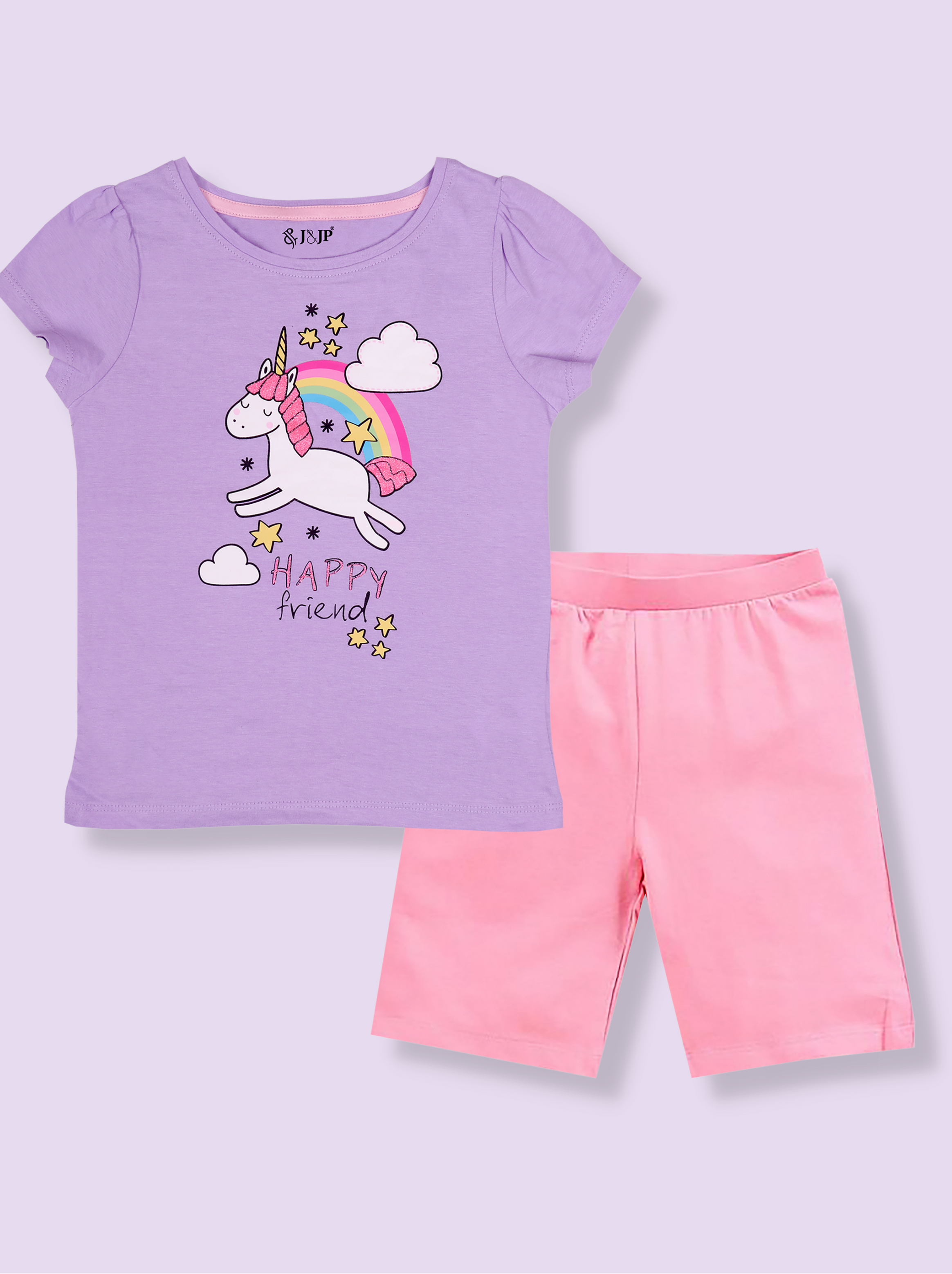 Kids Girls Half sleeve unicorn themed Shorts set