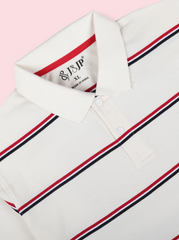 Men Cream Yarn Dyed Striped Pique Polo Tshirt