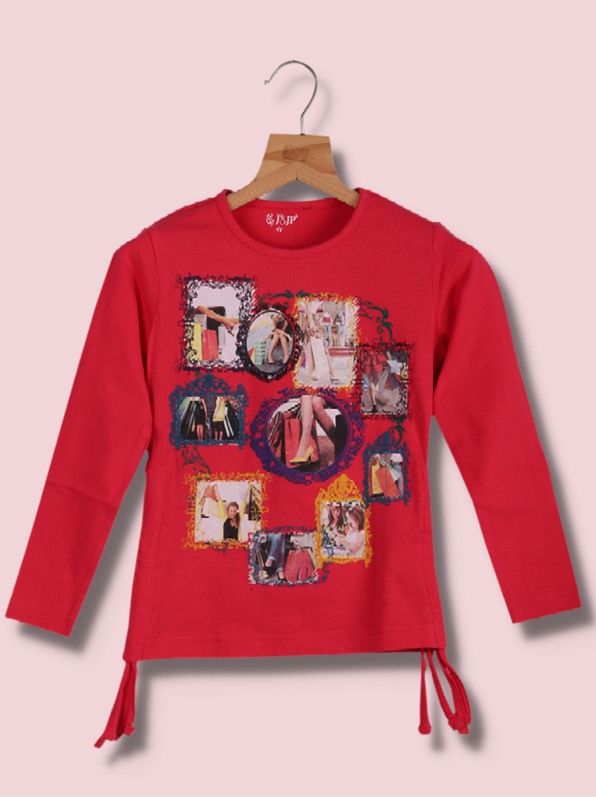 Kids Red Full sleeve Graphic Print Cotton jersey knit, Single Jersey T-Shirt