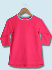 Kids Red Raglan Sleeve Solid Cotton jersey knit, Single Jersey T-Shirt