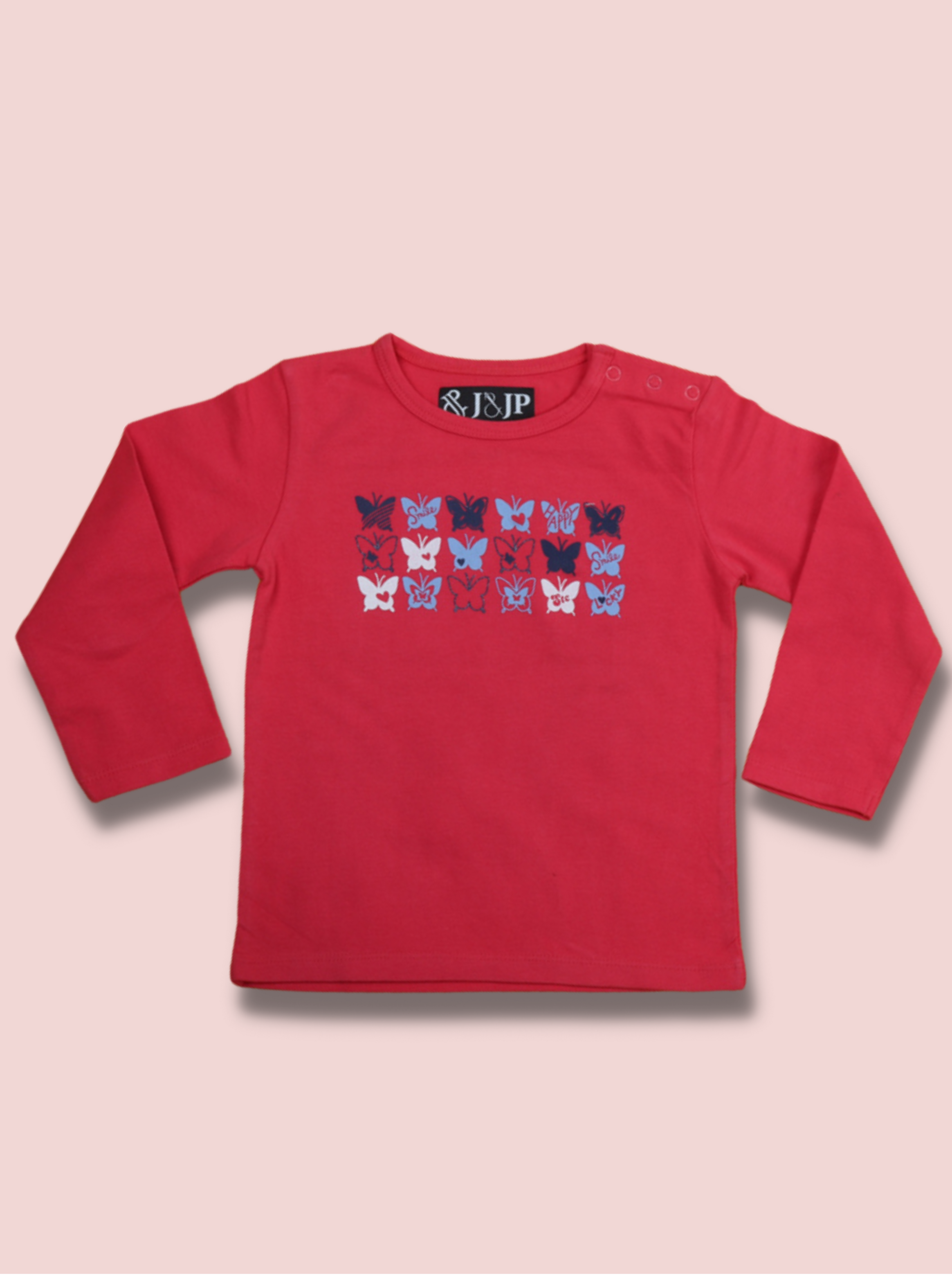Kids Red Full sleeve Animal Print, Floral Print, Cotton jersey knit, Single Jersey T-Shirt