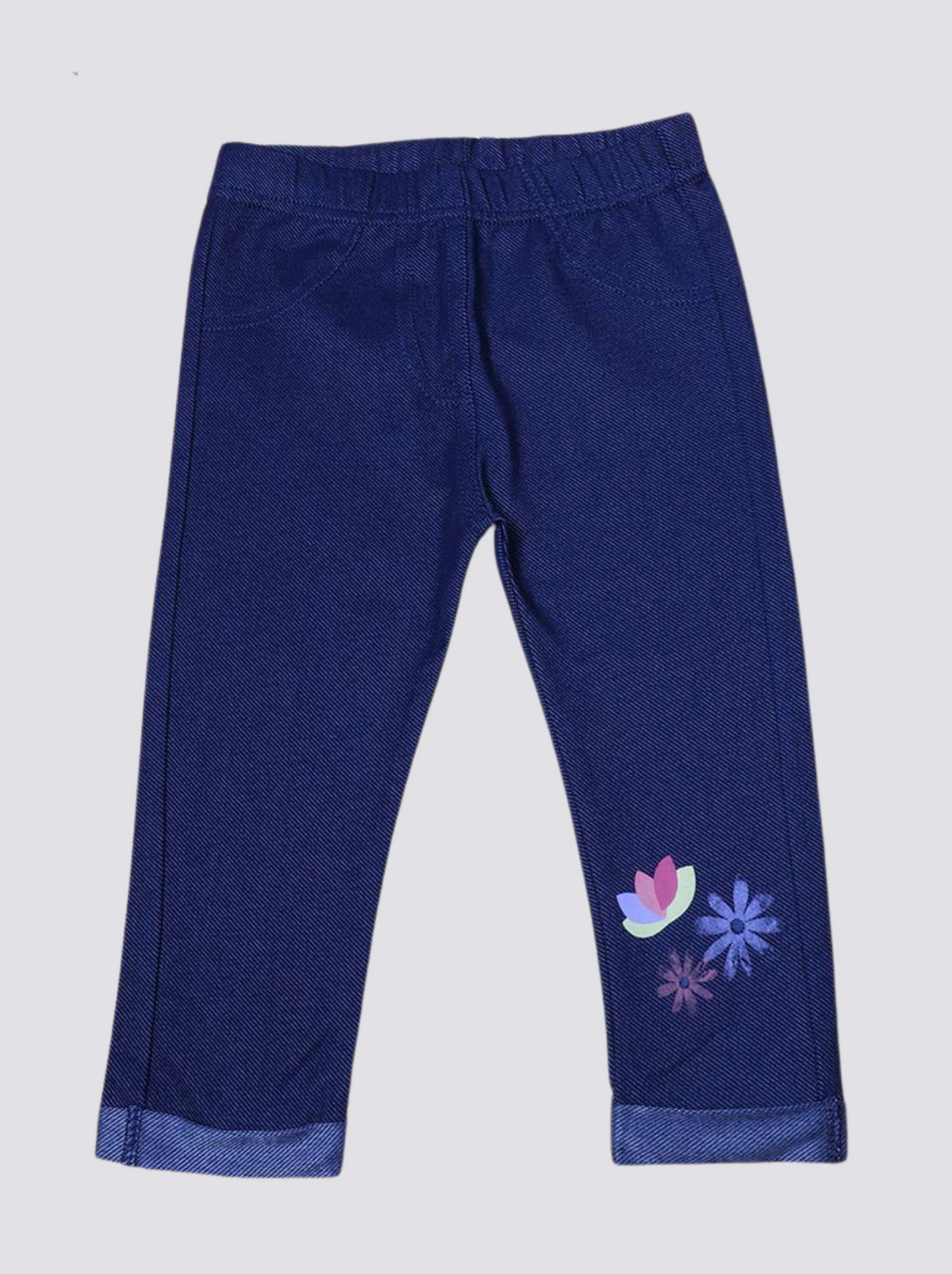 Babies Blue Floral Print Cotton Lycra, Twill Pant