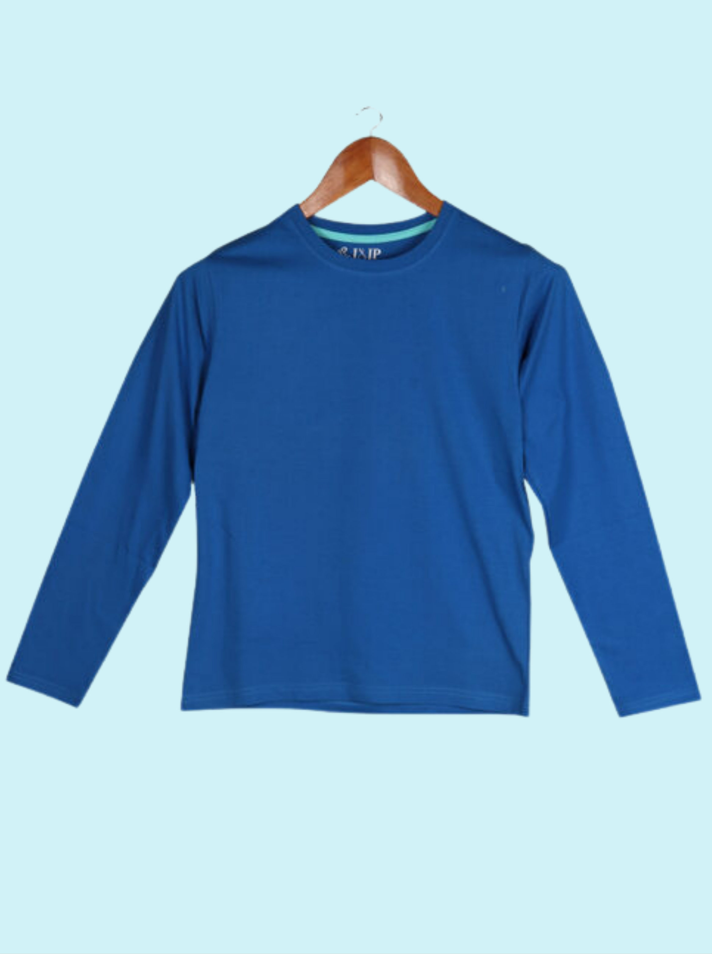 Mens Blue Full sleeve Solid Single Jersey T-shirt